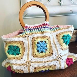 Handmade vintage crochet blanket turned granny bag